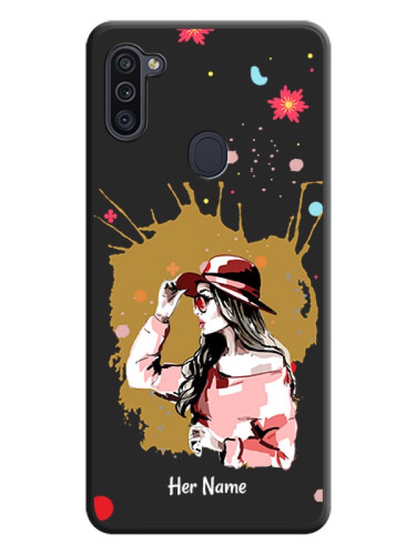 Custom Mordern Lady With Color Splash Background With Custom Text On Space Black Personalized Soft Matte Phone Covers -Samsung Galaxy M11