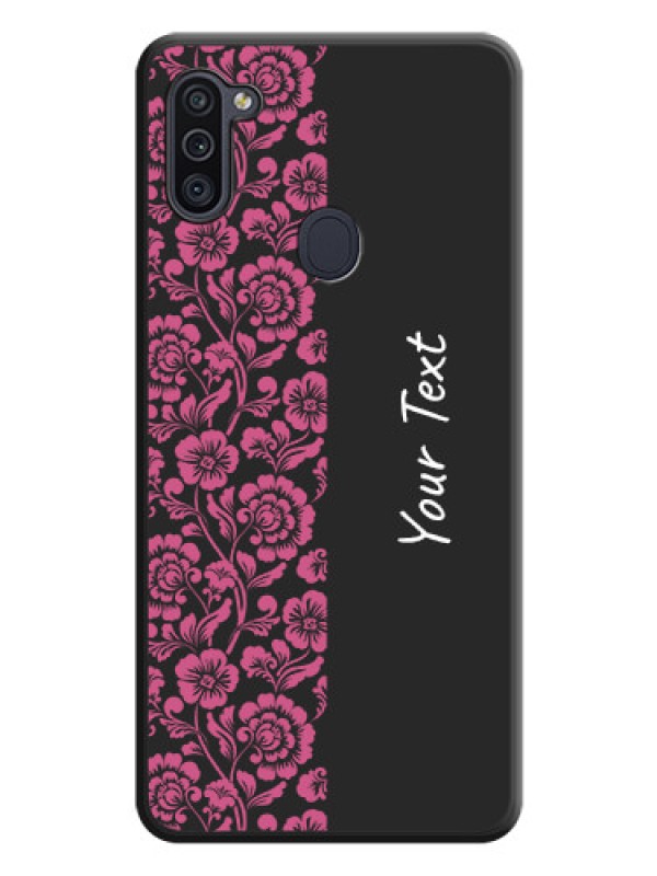 Custom Pink Floral Pattern Design With Custom Text On Space Black Personalized Soft Matte Phone Covers -Samsung Galaxy M11