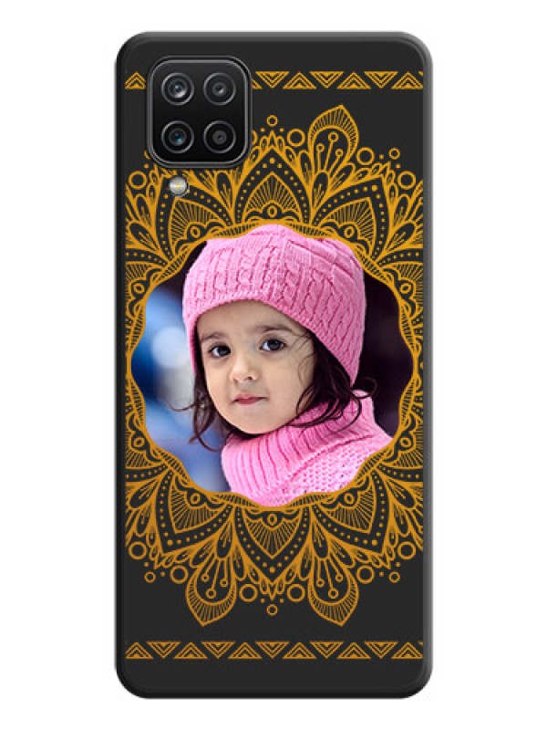 Custom Round Image with Floral Design on Photo on Space Black Soft Matte Mobile Cover - Galaxy M12