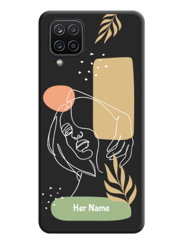 Custom Custom Text With Line Art Of Women & Leaves Design On Space Black Personalized Soft Matte Phone Covers -Samsung Galaxy M12