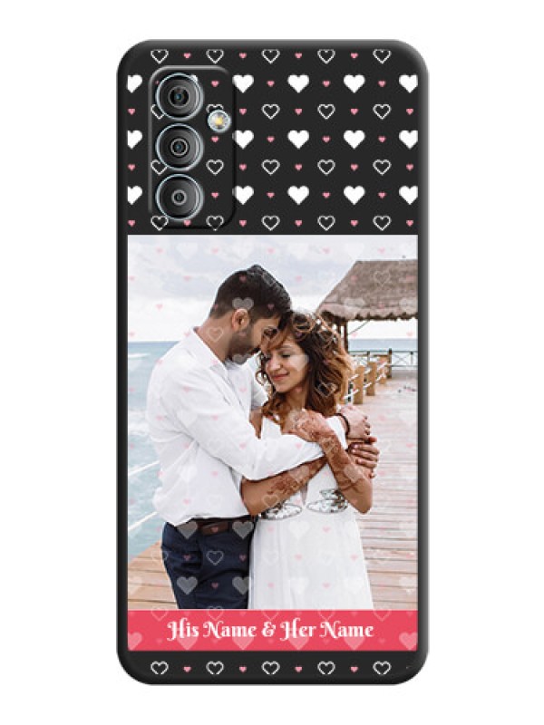 Custom White Color Love Symbols with Text Design on Photo on Space Black Soft Matte Phone Cover - Samsung Galaxy M13 4G