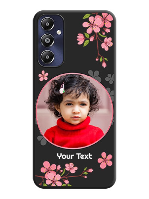 Custom Round Image with Pink Color Floral Design - Photo on Space Black Soft Matte Back Cover - Galaxy M14 4G