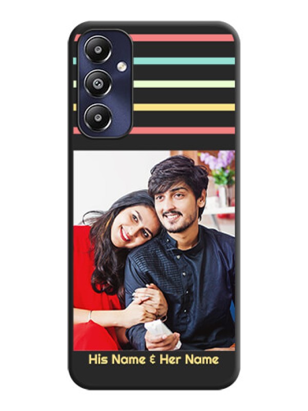 Custom Color Stripes with Photo and Text - Photo on Space Black Soft Matte Mobile Case - Galaxy M14 4G
