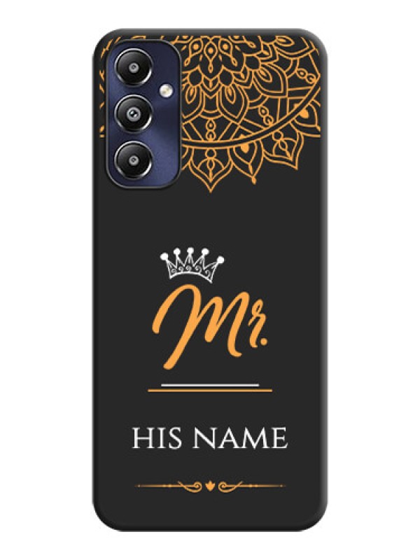 Custom Mr Name with Floral Design on Personalised Space Black Soft Matte Cases - Galaxy M14 4G