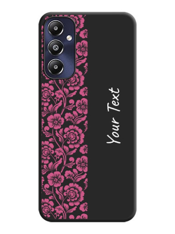 Custom Pink Floral Pattern Design With Custom Text On Space Black Personalized Soft Matte Phone Covers - Galaxy M14 4G
