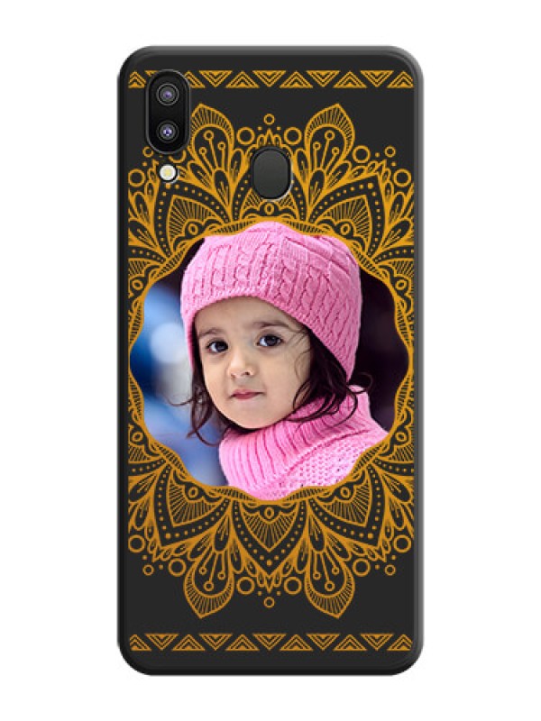 Custom Round Image with Floral Design on Photo on Space Black Soft Matte Mobile Cover - Galaxy M20