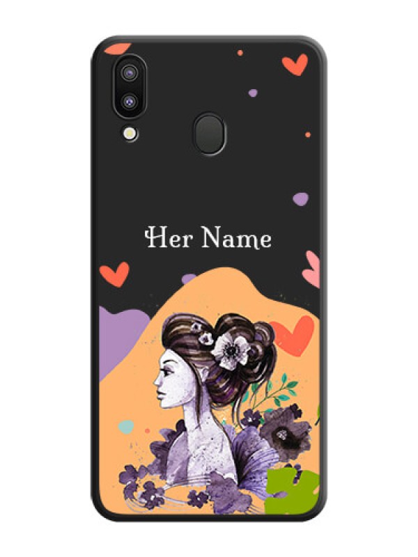 Custom Namecase For Her With Fancy Lady Image On Space Black Personalized Soft Matte Phone Covers -Samsung Galaxy M20