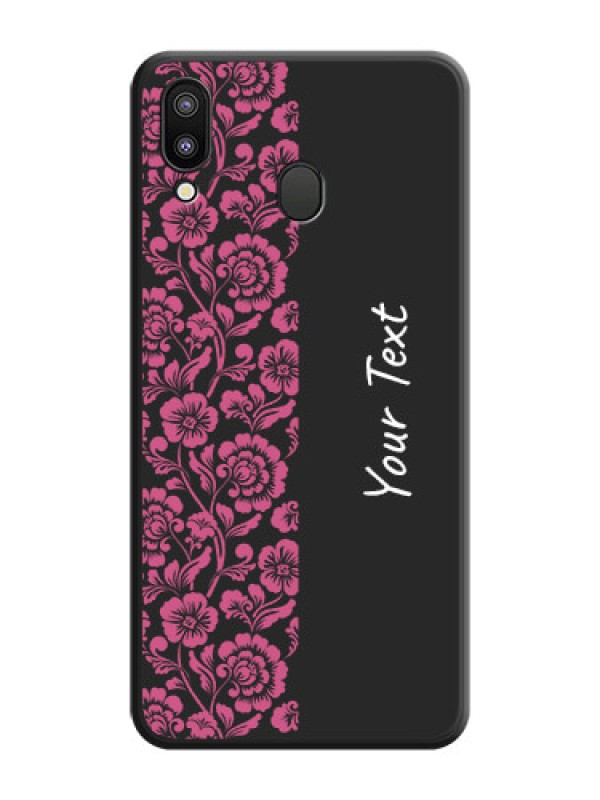 Custom Pink Floral Pattern Design With Custom Text On Space Black Personalized Soft Matte Phone Covers -Samsung Galaxy M20