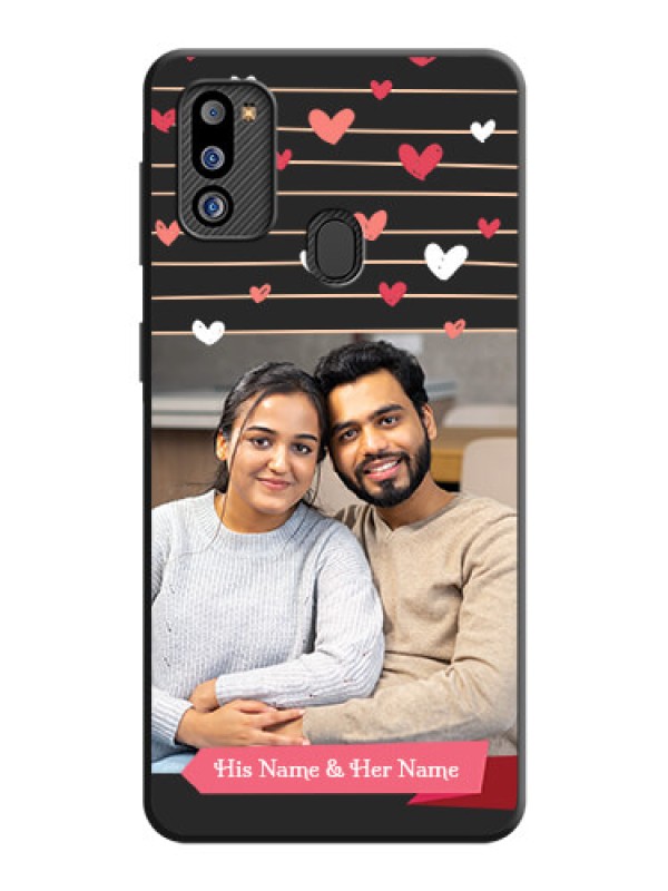 Custom Love Pattern with Name on Pink Ribbon  on Photo on Space Black Soft Matte Back Cover - Galaxy M21 2021 Edition