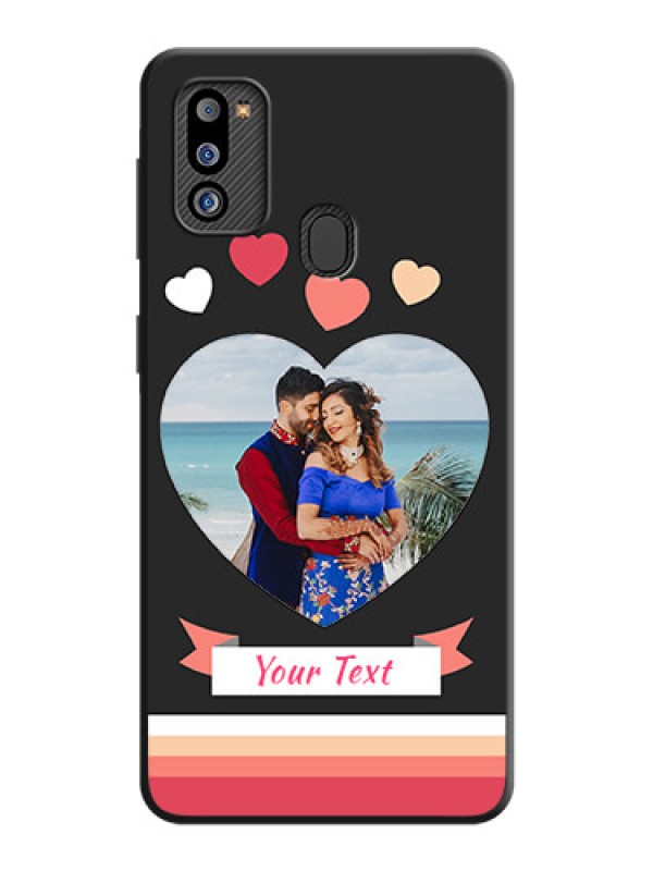 Custom Love Shaped Photo with Colorful Stripes on Personalised Space Black Soft Matte Cases - Galaxy M21 2021 Edition