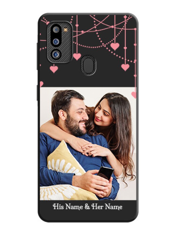 Custom Pink Love Hangings with Text on Space Black Custom Soft Matte Back Cover - Galaxy M21 2021 Edition