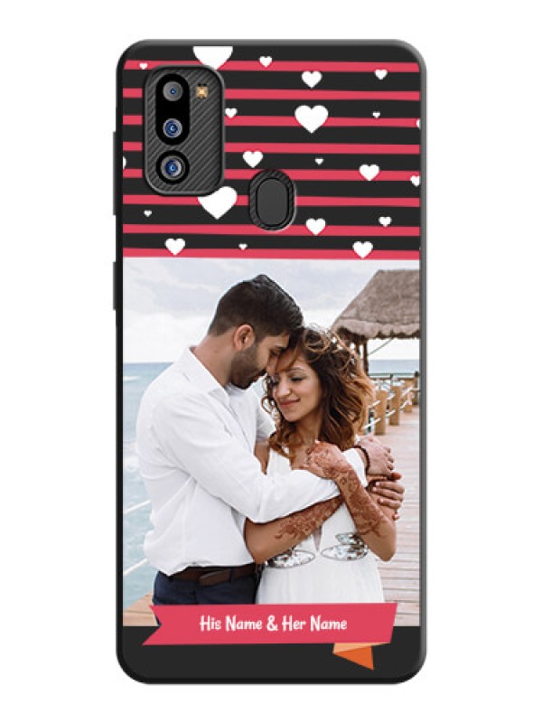 Custom White Color Love Symbols with Pink Lines Pattern on Space Black Custom Soft Matte Phone Cases - Galaxy M21 2021 Edition