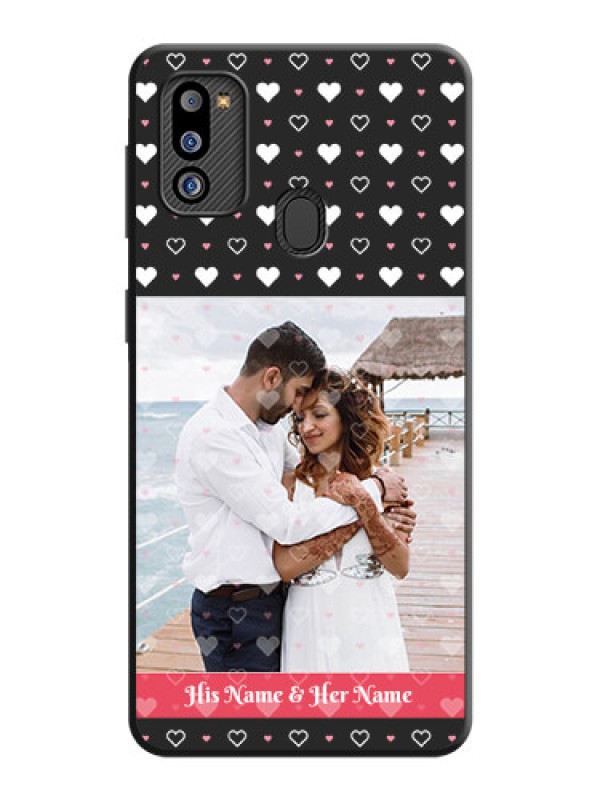 Custom White Color Love Symbols with Text Design on Photo on Space Black Soft Matte Phone Cover - Galaxy M21 2021 Edition