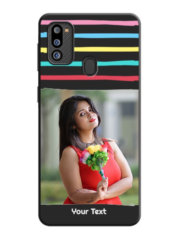 Custom Multicolor Lines with Image on Space Black Personalized Soft Matte Phone Covers - Galaxy M21 2021 Edition