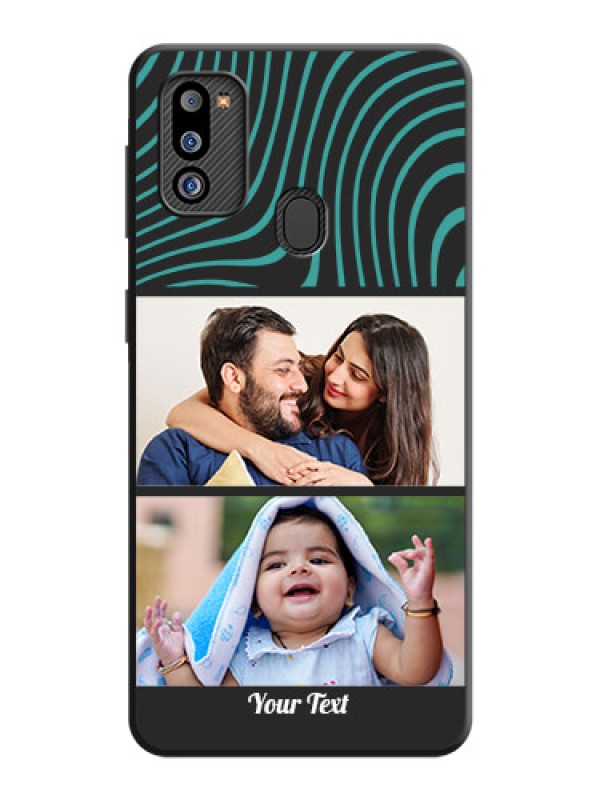 Custom Wave Pattern with 2 Image Holder on Space Black Personalized Soft Matte Phone Covers - Galaxy M21 2021 Edition