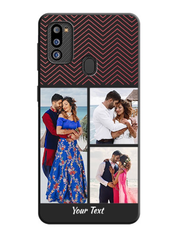 Custom Wave Pattern with 3 Image Holder on Space Black Custom Soft Matte Back Cover - Galaxy M21 2021 Edition