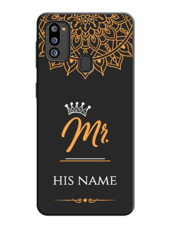 Custom Mr Name with Floral Design  on Personalised Space Black Soft Matte Cases - Galaxy M21 2021 Edition