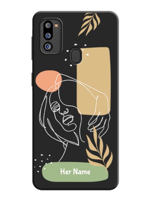 Custom Custom Text With Line Art Of Women & Leaves Design On Space Black Personalized Soft Matte Phone Covers -Samsung Galaxy M21 2021