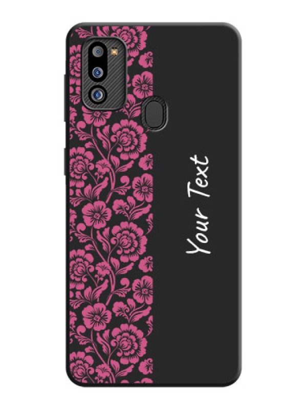 Custom Pink Floral Pattern Design With Custom Text On Space Black Personalized Soft Matte Phone Covers -Samsung Galaxy M21 2021