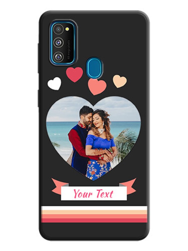 Custom Love Shaped Photo with Colorful Stripes on Personalised Space Black Soft Matte Cases - Galaxy M21