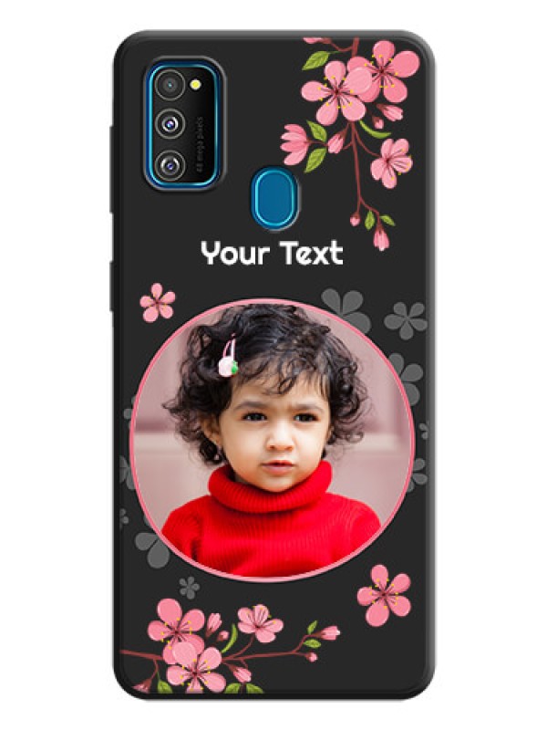 Custom Round Image with Pink Color Floral Design - Photo on Space Black Soft Matte Back Cover - Galaxy M21