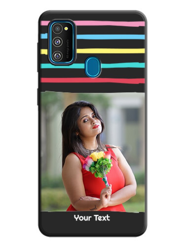 Custom Multicolor Lines with Image on Space Black Personalized Soft Matte Phone Covers - Galaxy M21