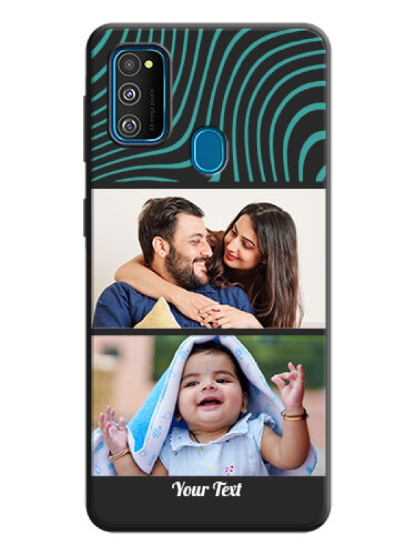 Custom Wave Pattern with 2 Image Holder on Space Black Personalized Soft Matte Phone Covers - Galaxy M21