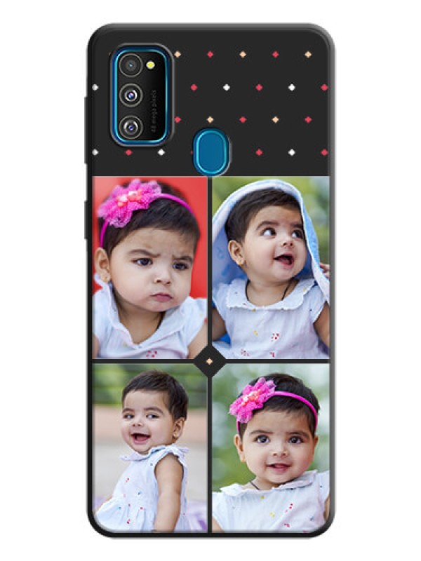 Custom Multicolor Dotted Pattern with 4 Image Holder on Space Black Custom Soft Matte Phone Cases - Galaxy M21