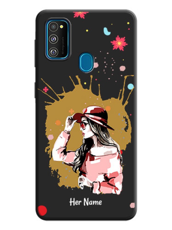 Custom Mordern Lady With Color Splash Background With Custom Text On Space Black Personalized Soft Matte Phone Covers -Samsung Galaxy M21