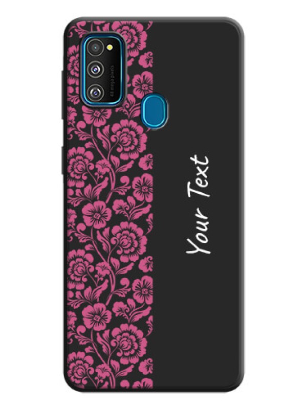 Custom Pink Floral Pattern Design With Custom Text On Space Black Personalized Soft Matte Phone Covers -Samsung Galaxy M21