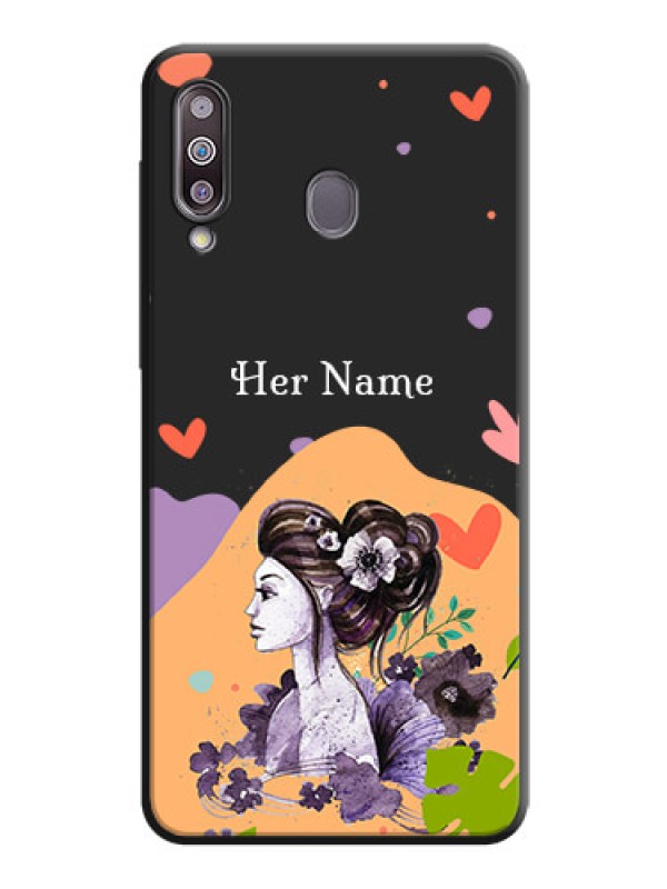 Custom Namecase For Her With Fancy Lady Image On Space Black Personalized Soft Matte Phone Covers -Samsung Galaxy M30