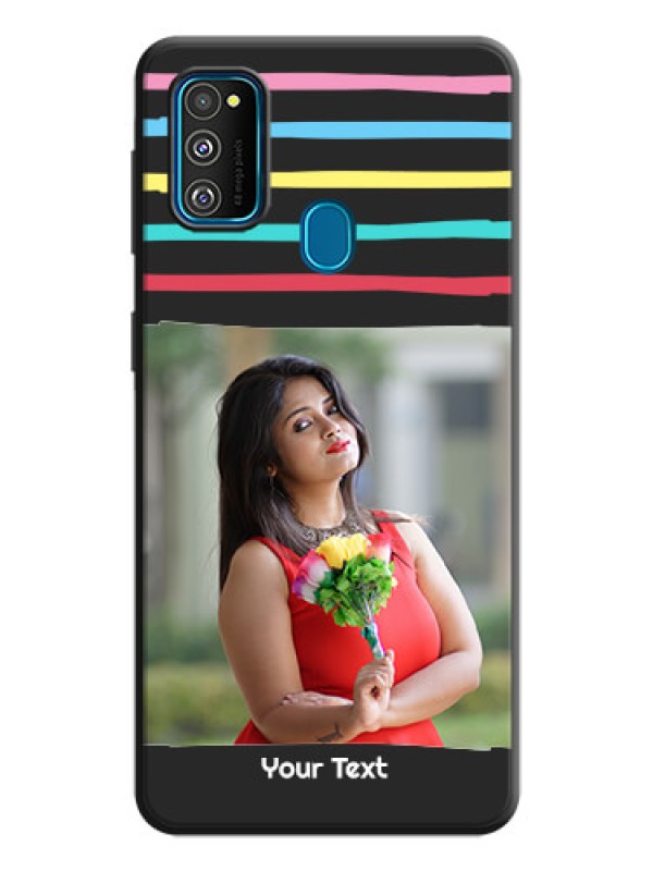 Custom Multicolor Lines with Image on Space Black Personalized Soft Matte Phone Covers - Galaxy M30S