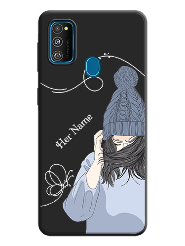 Custom Girl With Blue Winter Outfiit Custom Text Design On Space Black Personalized Soft Matte Phone Covers -Samsung Galaxy M30S