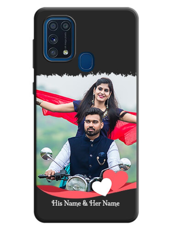 Custom Pin Color Love Shaped Ribbon Design with Text on Space Black Custom Soft Matte Phone Back Cover - Galaxy M31 Prime Edfition