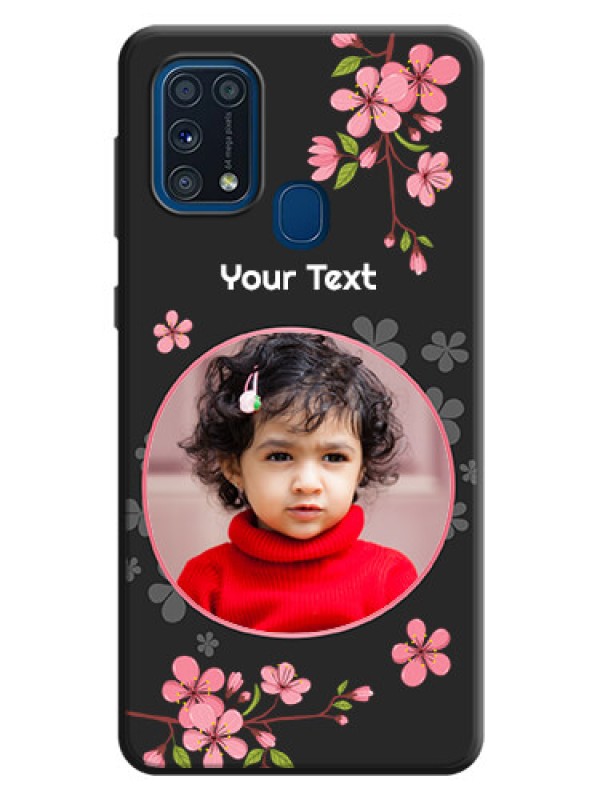 Custom Round Image with Pink Color Floral Design on Photo on Space Black Soft Matte Back Cover - Galaxy M31 Prime Edfition