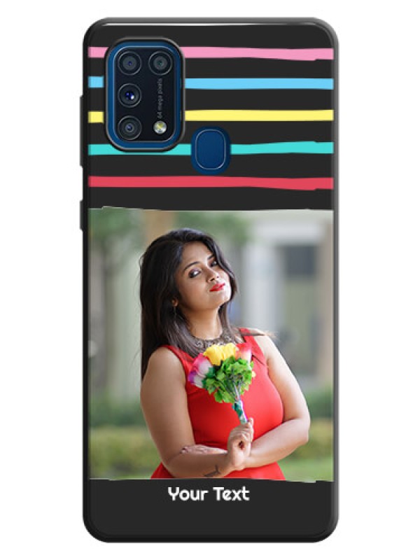 Custom Multicolor Lines with Image on Space Black Personalized Soft Matte Phone Covers - Galaxy M31 Prime Edfition
