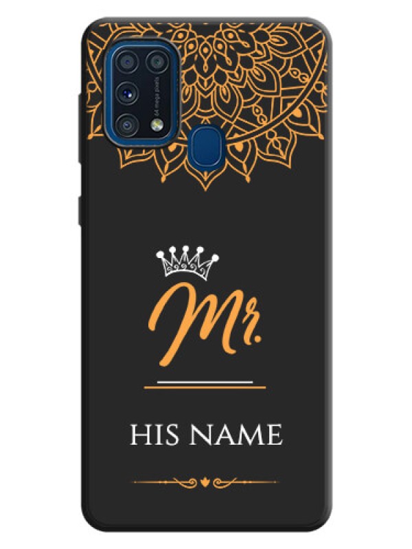 Custom Mr Name with Floral Design  on Personalised Space Black Soft Matte Cases - Galaxy M31 Prime Edfition