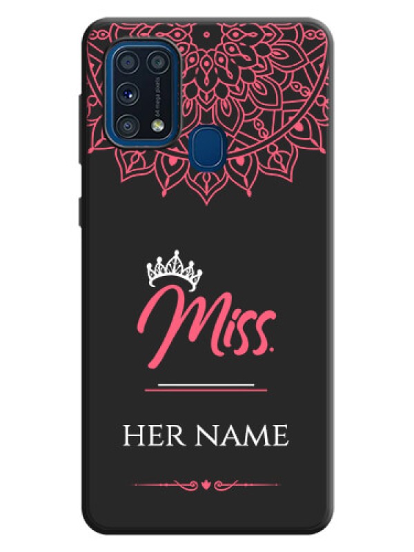 Custom Mrs Name with Floral Design on Space Black Personalized Soft Matte Phone Covers - Galaxy M31 Prime Edfition