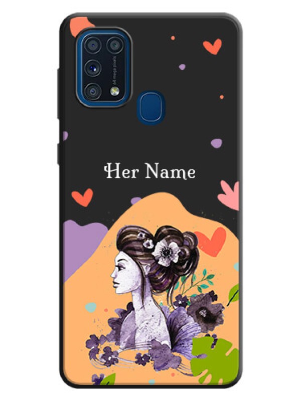 Custom Namecase For Her With Fancy Lady Image On Space Black Personalized Soft Matte Phone Covers -Samsung Galaxy M31 Prime Edition