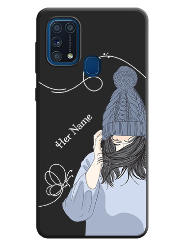Custom Girl With Blue Winter Outfiit Custom Text Design On Space Black Personalized Soft Matte Phone Covers -Samsung Galaxy M31 Prime Edition