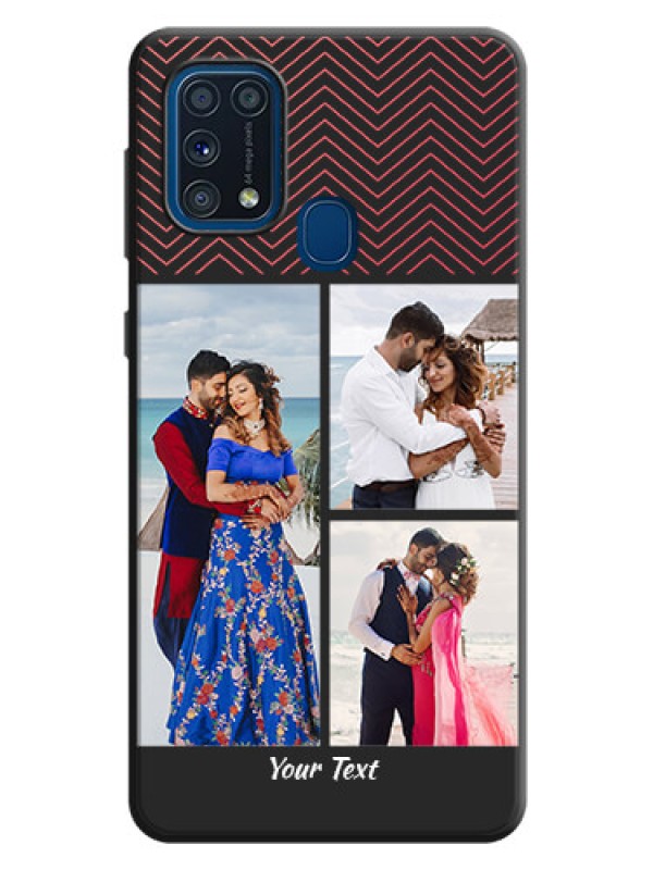 Custom Wave Pattern with 3 Image Holder on Space Black Custom Soft Matte Back Cover - Galaxy M31