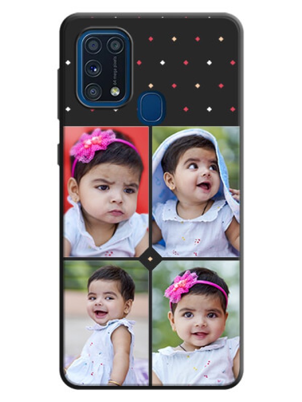 Custom Multicolor Dotted Pattern with 4 Image Holder on Space Black Custom Soft Matte Phone Cases - Galaxy M31