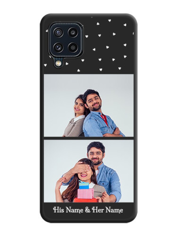 Custom Miniature Love Symbols with Name on Space Black Custom Soft Matte Back Cover - Galaxy M32 4G Prime Edition