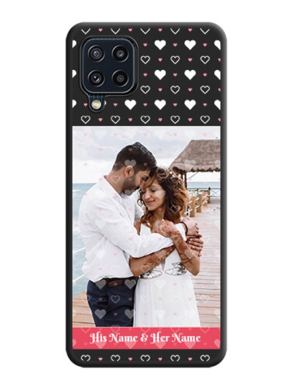Custom White Color Love Symbols with Text Design on Photo on Space Black Soft Matte Phone Cover - Galaxy M32 4G Prime Edition