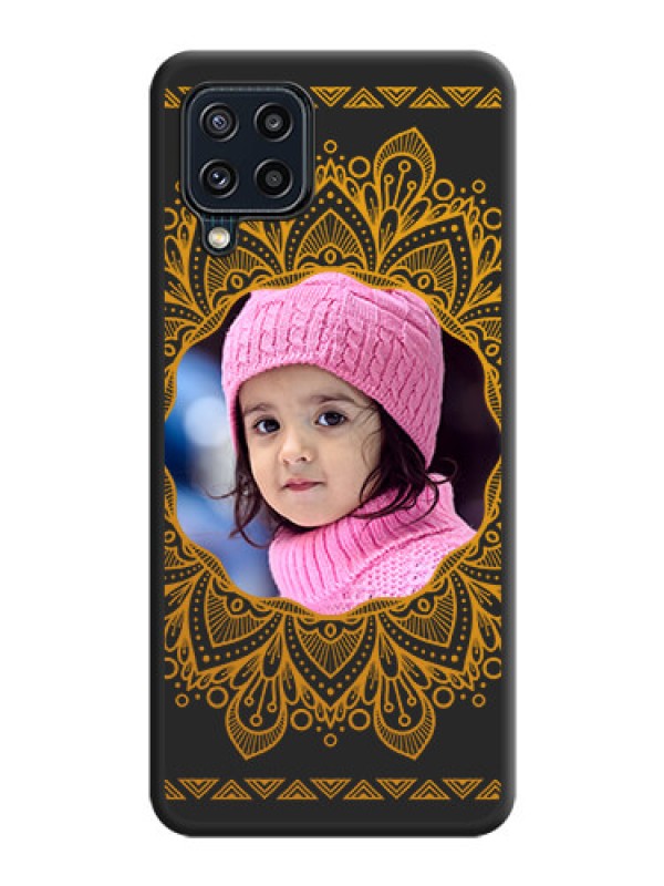 Custom Round Image with Floral Design on Photo on Space Black Soft Matte Mobile Cover - Galaxy M32 4G Prime Edition