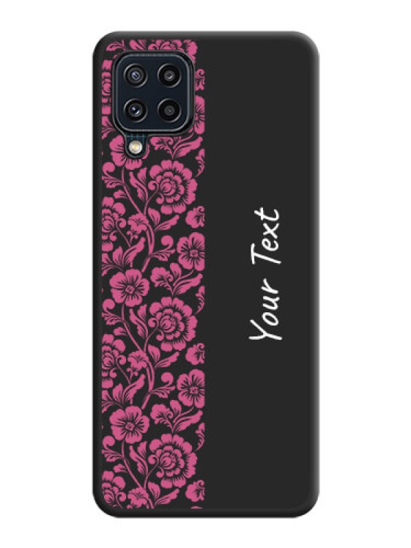 Custom Pink Floral Pattern Design With Custom Text On Space Black Personalized Soft Matte Phone Covers -Samsung Galaxy M32 4G Prime Edition