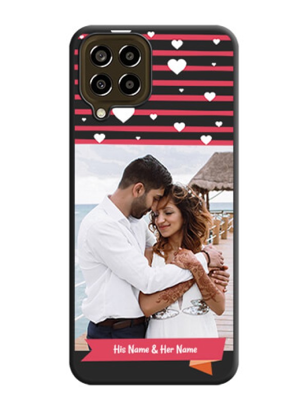 Custom White Color Love Symbols with Pink Lines Pattern on Space Black Custom Soft Matte Phone Cases - Galaxy M33 5G
