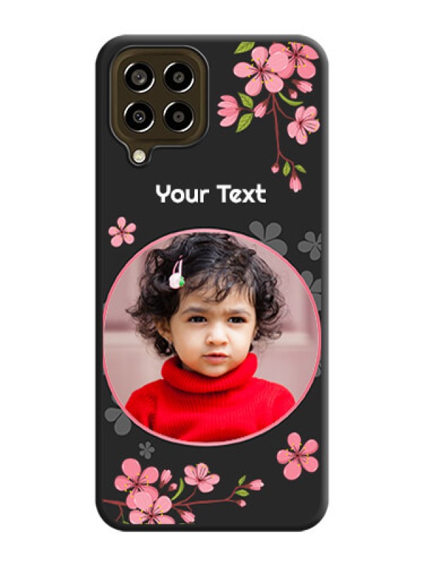 Custom Round Image with Pink Color Floral Design on Photo on Space Black Soft Matte Back Cover - Galaxy M33 5G