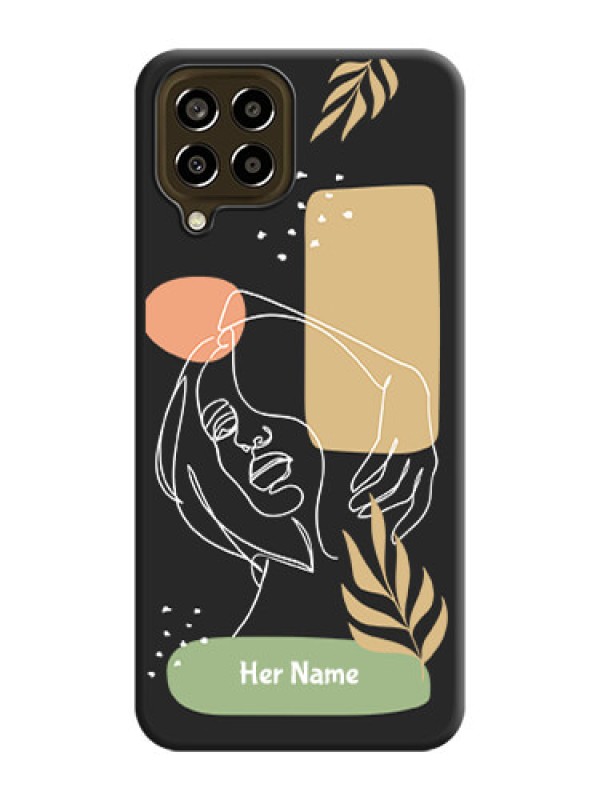 Custom Custom Text With Line Art Of Women & Leaves Design On Space Black Personalized Soft Matte Phone Covers -Samsung Galaxy M33 5G