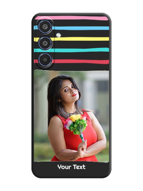 Custom Multicolor Lines with Image On Space Black Custom Soft Matte Mobile Back Cover - Samsung Galaxy M35 5G